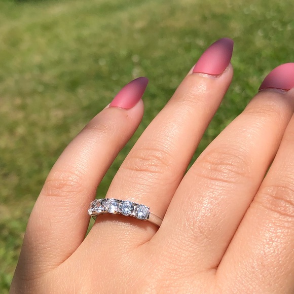 925 Sterling Silver Half Round CZ Eternity Band - Picture 5 of 9